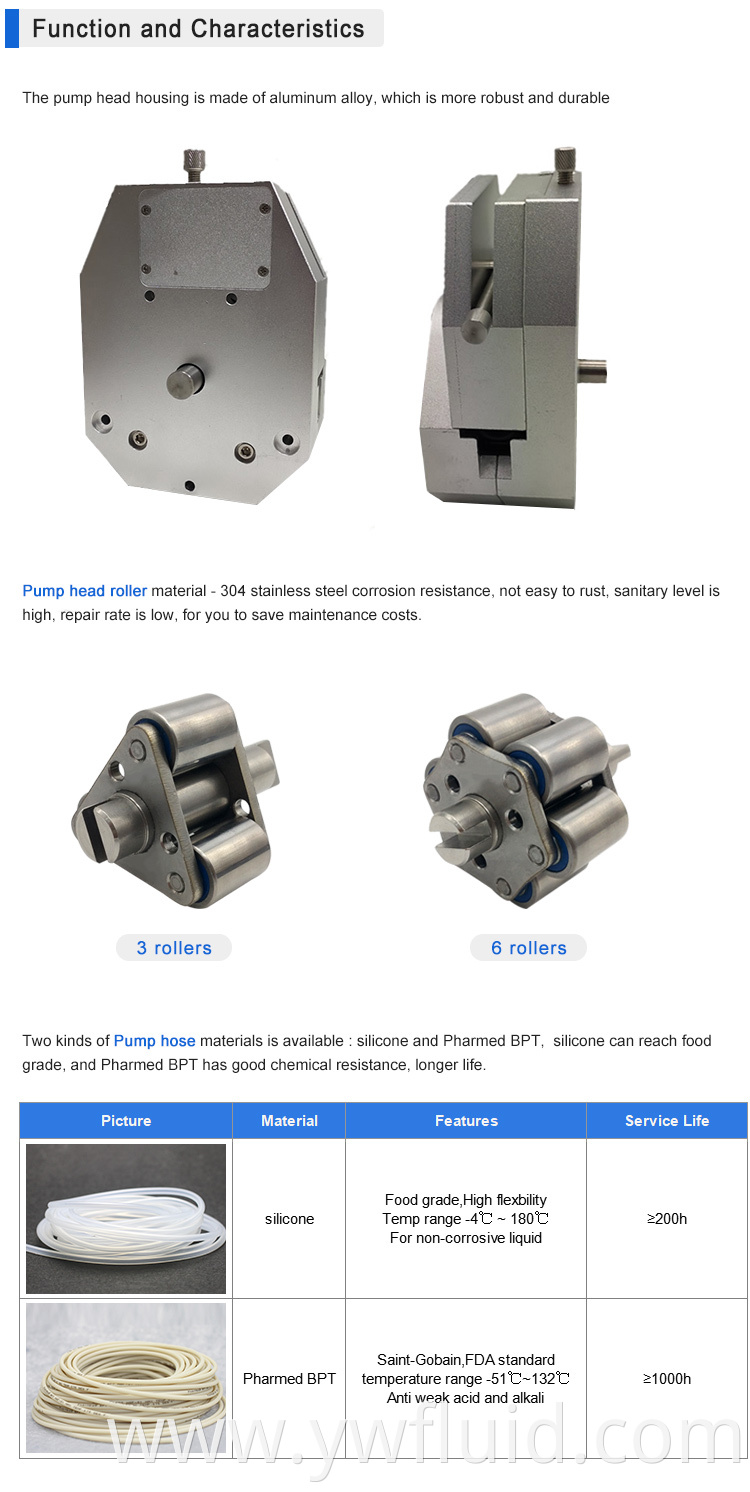 YWfluid Self-adapt to different tube size Peristaltic pump head with excellent performance